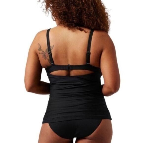 Athleta Square Neck Bra Cup Swim Tankini Black UPF 50+ Beach Vacation 32 B/C - Picture 8 of 13